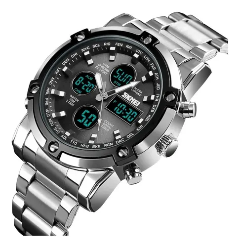 D_NQ_NP_618290-MLA47573761711_092021-O.webp Reloj pulsera de cuerpo color plateado, analógico-digital para hombre con correa de acero inoxidable
