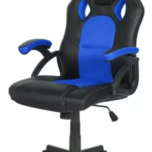 Silla de escritorio DeSillas Pro gamer Momentum negra y azul con tapizado de cuero sintético y mesh