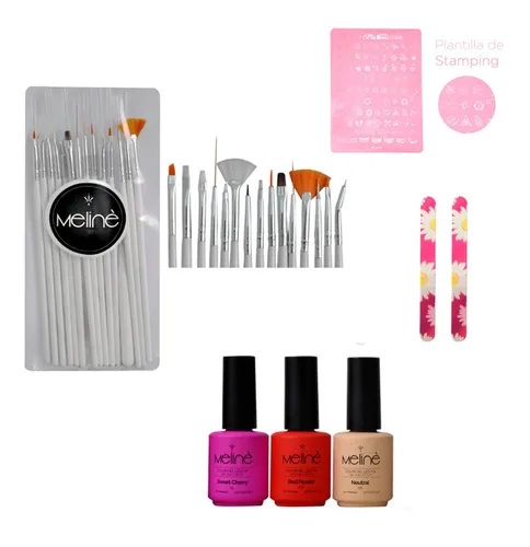 D_NQ_NP_817345-MLA48872499777_012022-O.webp Kit Pinceles + Stamping + Limas + 3x Esmaltes Semi Meliné